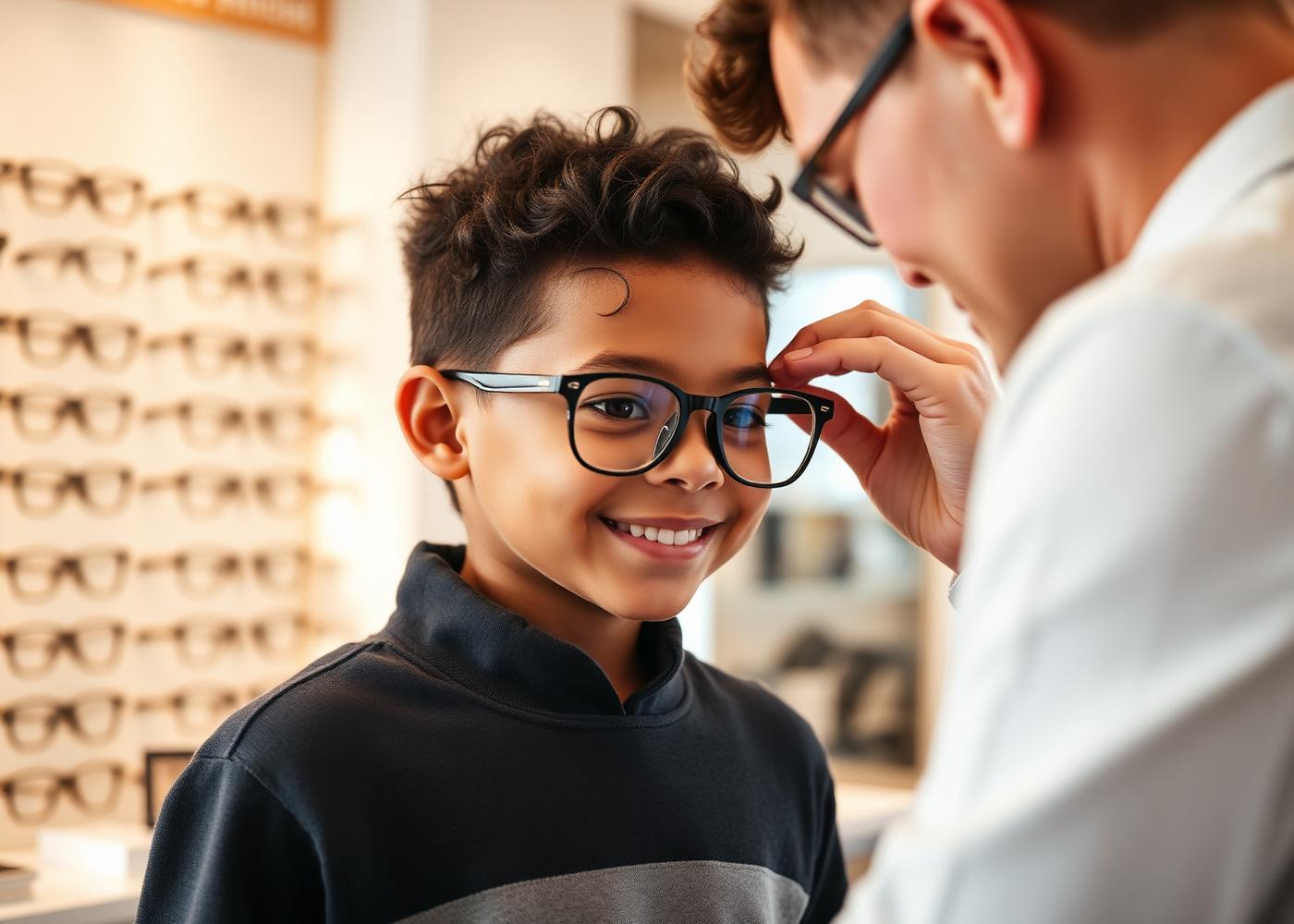 A child receiving new eyeglasses